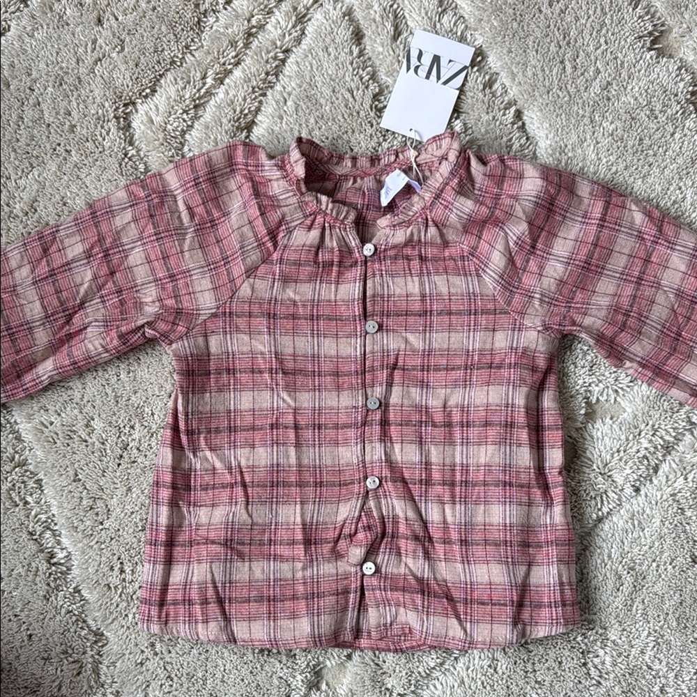 NWT ZARA Pink Plaid Shirt, Pants or Set